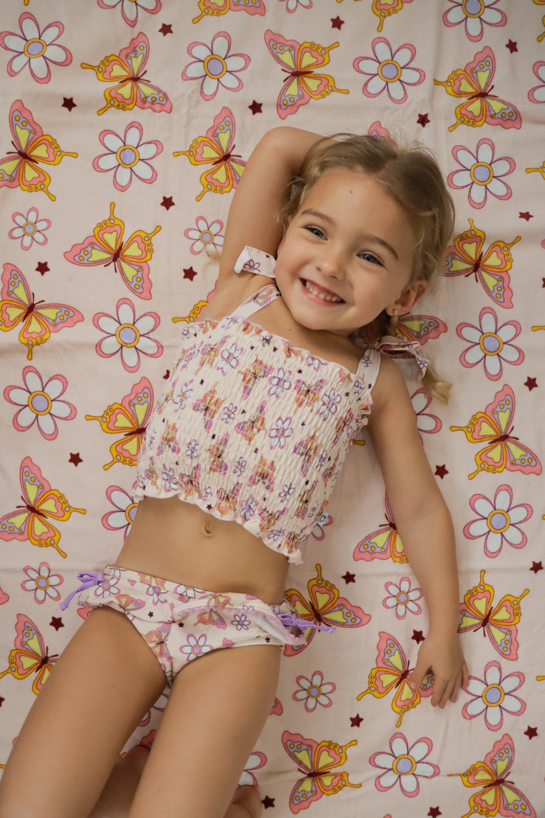 DREAM BIG LITTLE CO BLOSSOMIN’ BUTTERFLY DREAM SMOCKED TANKINI TWO PIECE SWIM SUITEveretts Place