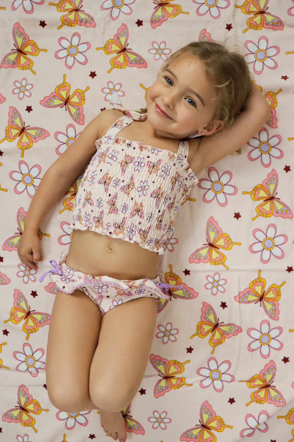 DREAM BIG LITTLE CO BLOSSOMIN’ BUTTERFLY DREAM SMOCKED TANKINI TWO PIECE SWIM SUITEveretts Place