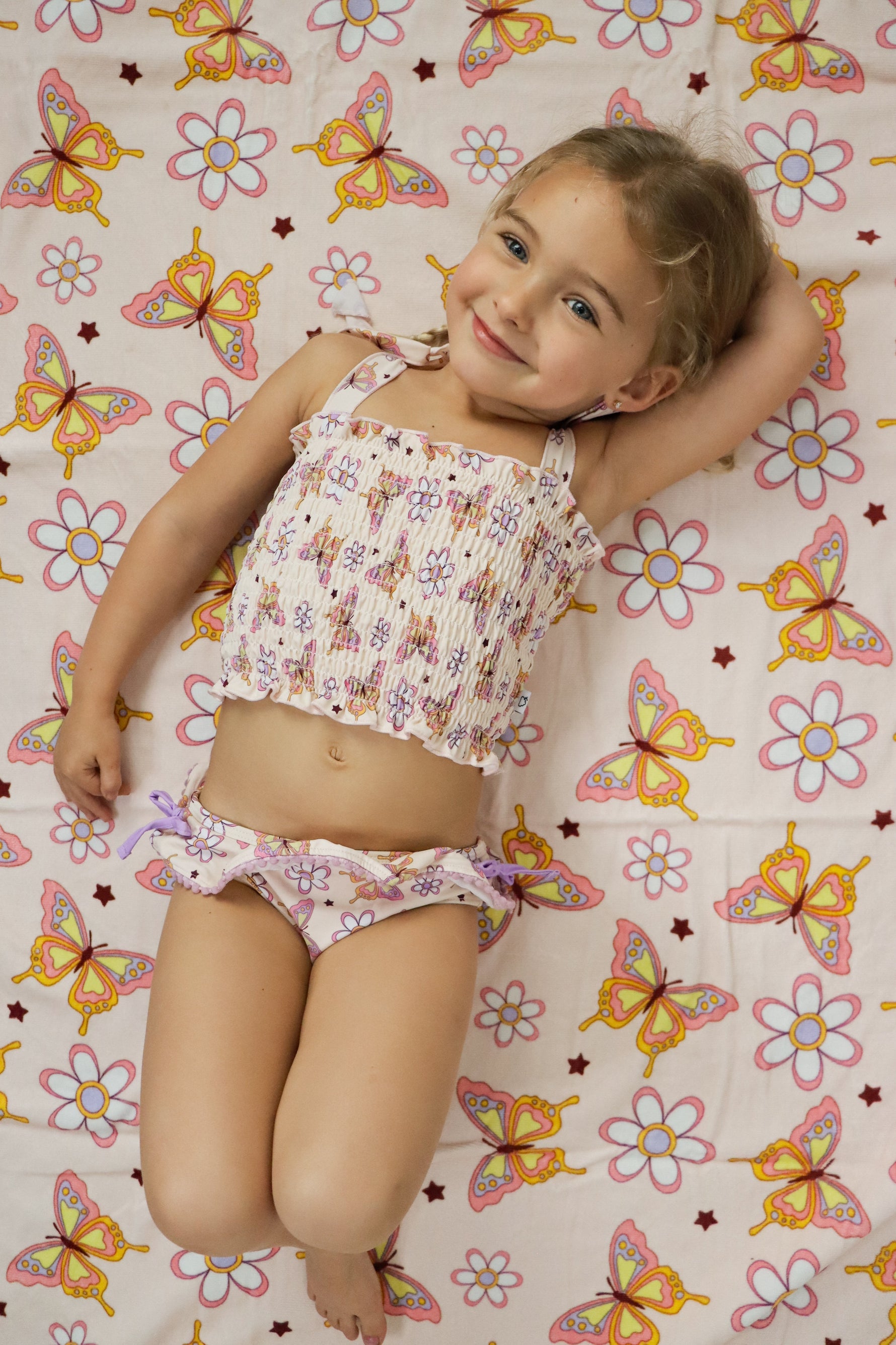 DREAM BIG LITTLE CO BLOSSOMIN’ BUTTERFLY DREAM SMOCKED TANKINI TWO PIECE SWIM SUITEveretts Place