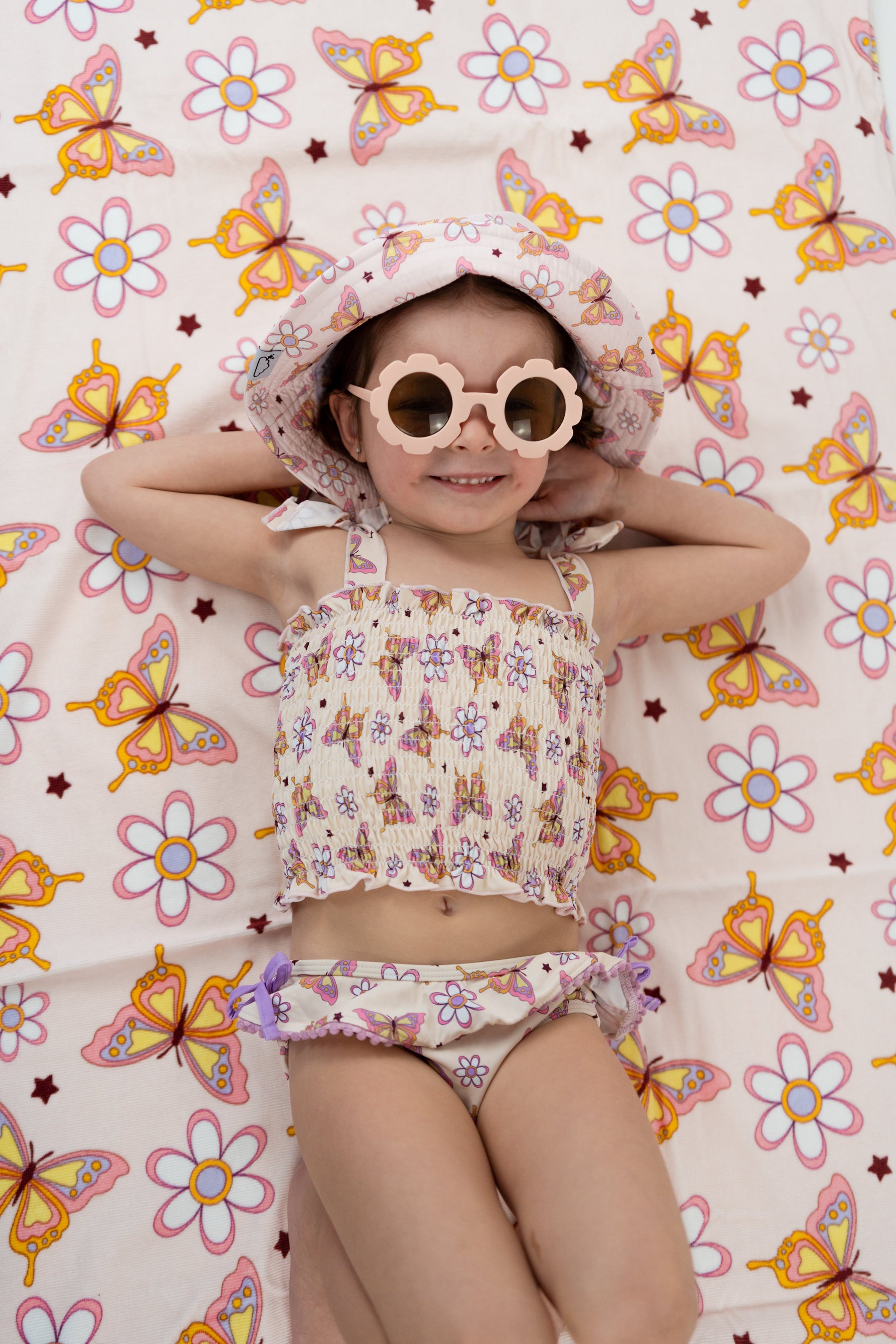 DREAM BIG LITTLE CO BLOSSOMIN’ BUTTERFLY DREAM SMOCKED TANKINI TWO PIECE SWIM SUITEveretts Place