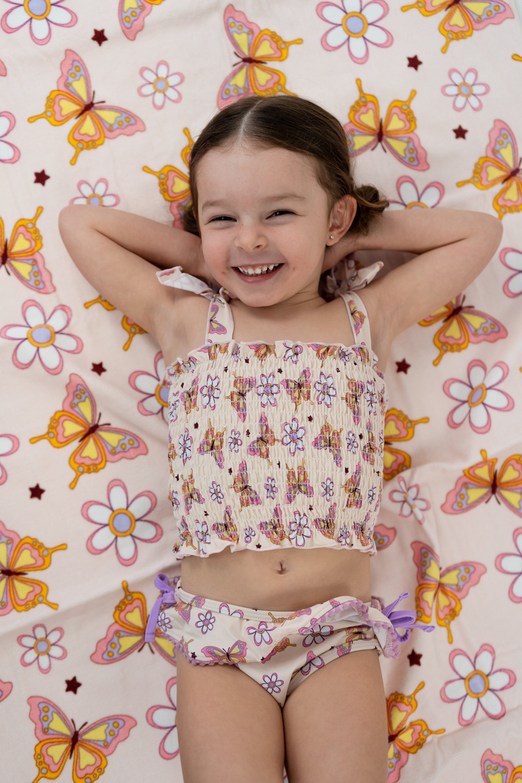 DREAM BIG LITTLE CO BLOSSOMIN’ BUTTERFLY DREAM SMOCKED TANKINI TWO PIECE SWIM SUITEveretts Place