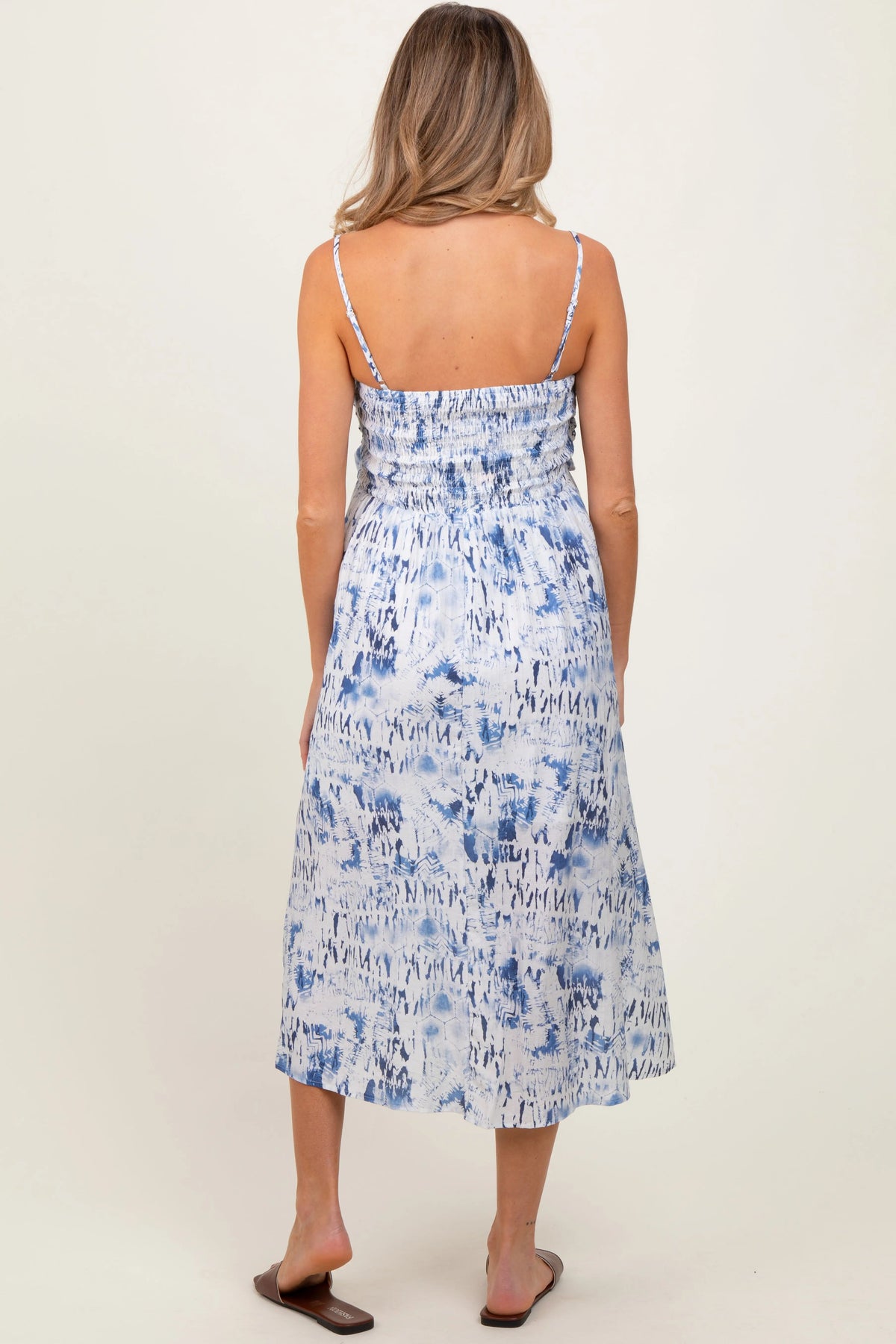 PinkBlush Blue Adjustable Strap Tie Front Maternity Midi Dress - 