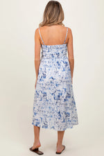 PinkBlush Blue Adjustable Strap Tie Front Maternity Midi Dress - 