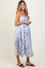 PinkBlush Blue Adjustable Strap Tie Front Maternity Midi Dress - 