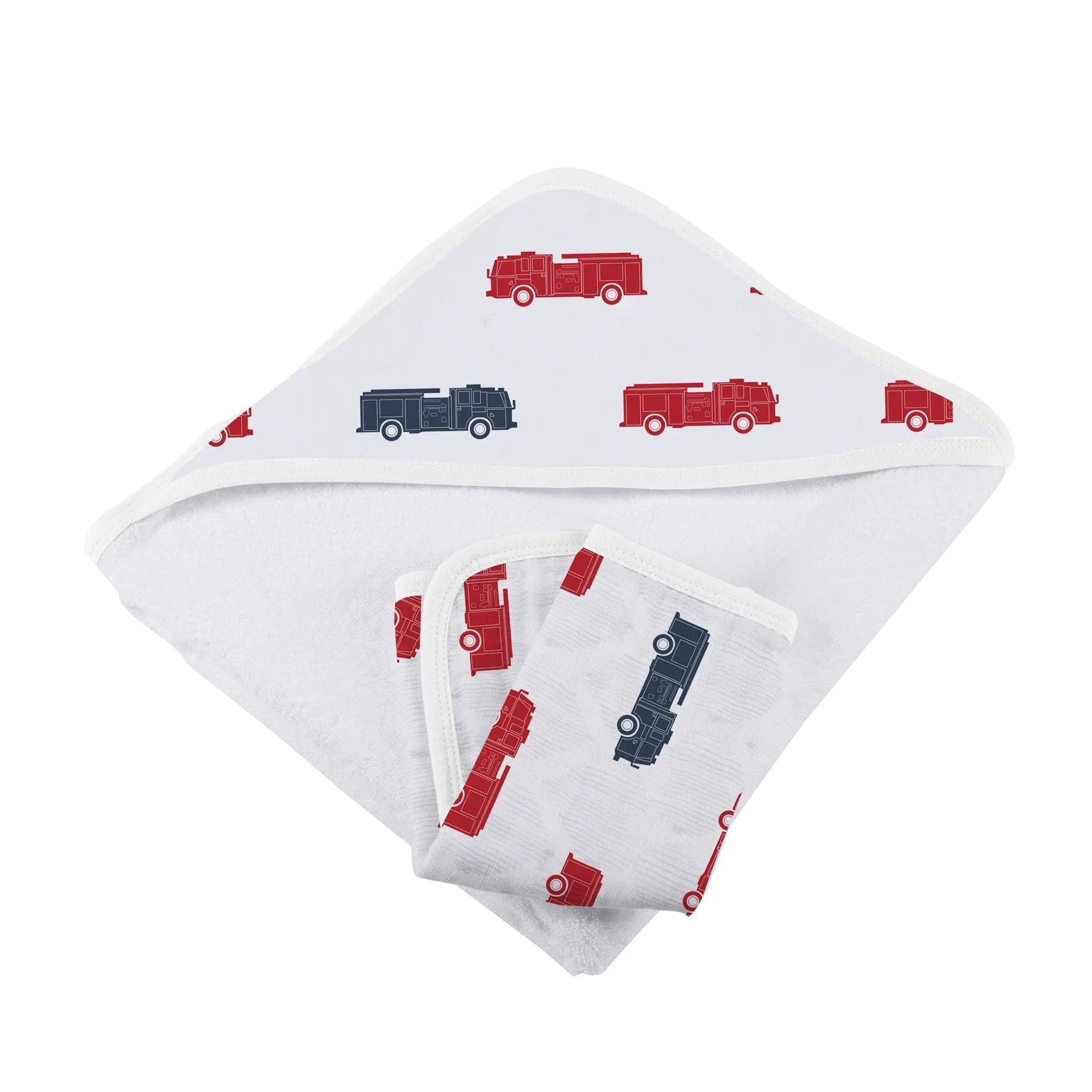 Newcastle Classics Blue and Red Fire Trucks Hooded Towel and Washcloth Set - 
