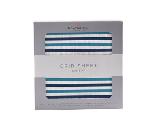 Blue and White Stripe Bamboo Crib Sheet for Standard Mattresses 100 Percent Natural Muslin Soft and Breathable 28 x 52 Inches Newcastle Classics