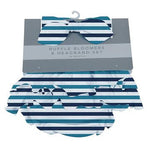 Blue and white striped bloomer with ruffle back and matching headband, both made of bamboo fabric