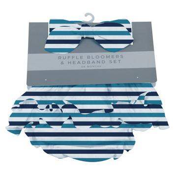 Blue And White Stripe Ruffle Bamboo Bloomer Headband Set For Infants 0 To 12 Months Newcastle Classics