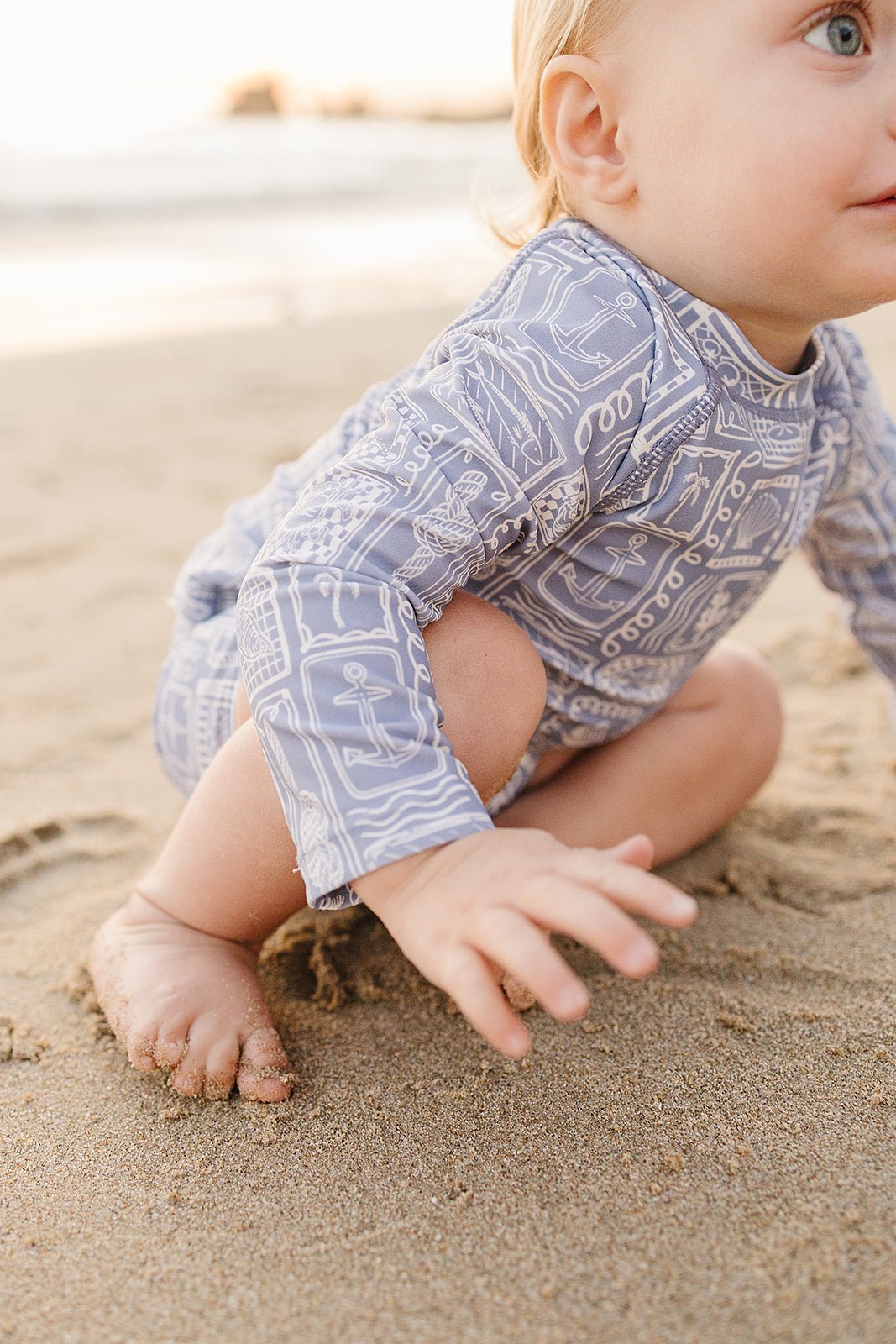 Mebie Baby Blue Beach Long Sleeve Swim Set - 