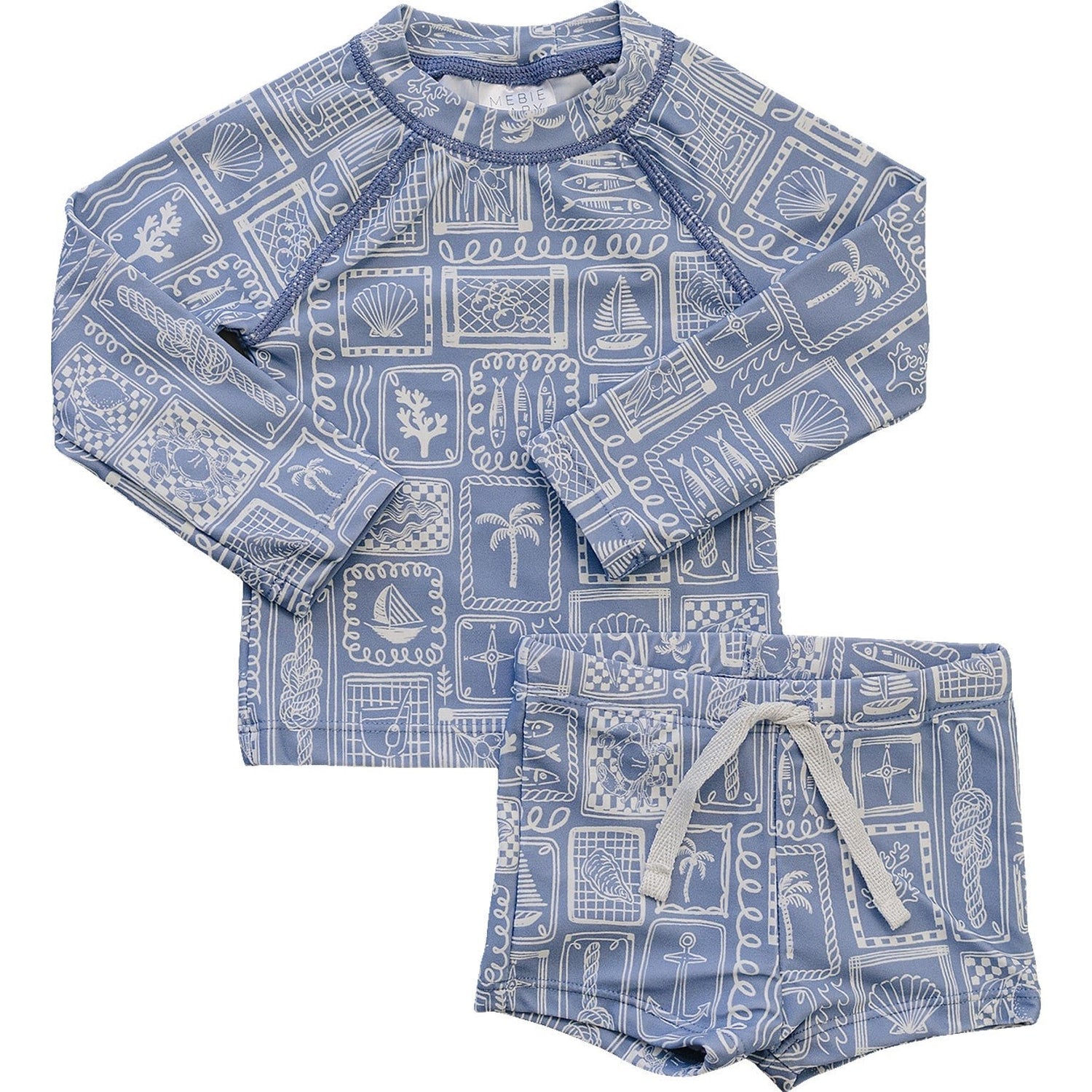 Baby long sleeve swim set in coastal blue with a matching long sleeve top and swim bottoms