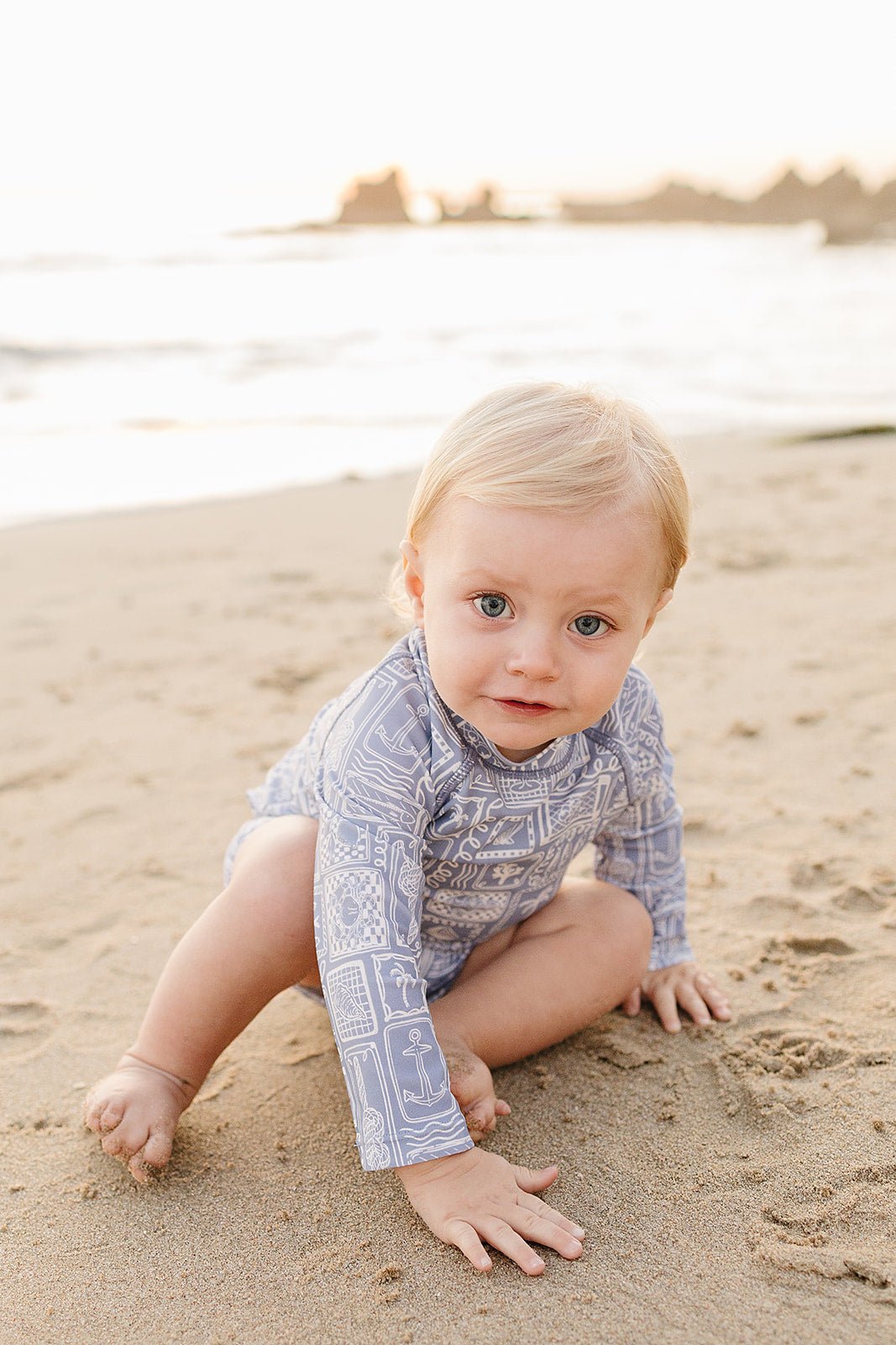 Mebie Baby Blue Beach Long Sleeve Swim Set - 