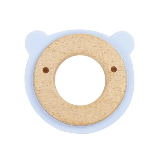Blue Bear Animal Teether Wooden and Silicone Natural Birch for Infants and Toddlers.