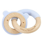 Goosewaddle® | Newborn Baby Blankets Toys Teethers Bibs & More Blue Bear Silicone and Wood Double Teether for Infants