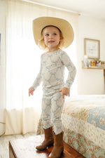 Little Joy Co. Blue Belle 2pc Ribbed Bamboo Pajamas Sleep Set For Kids - Everetts Place Boutique - 