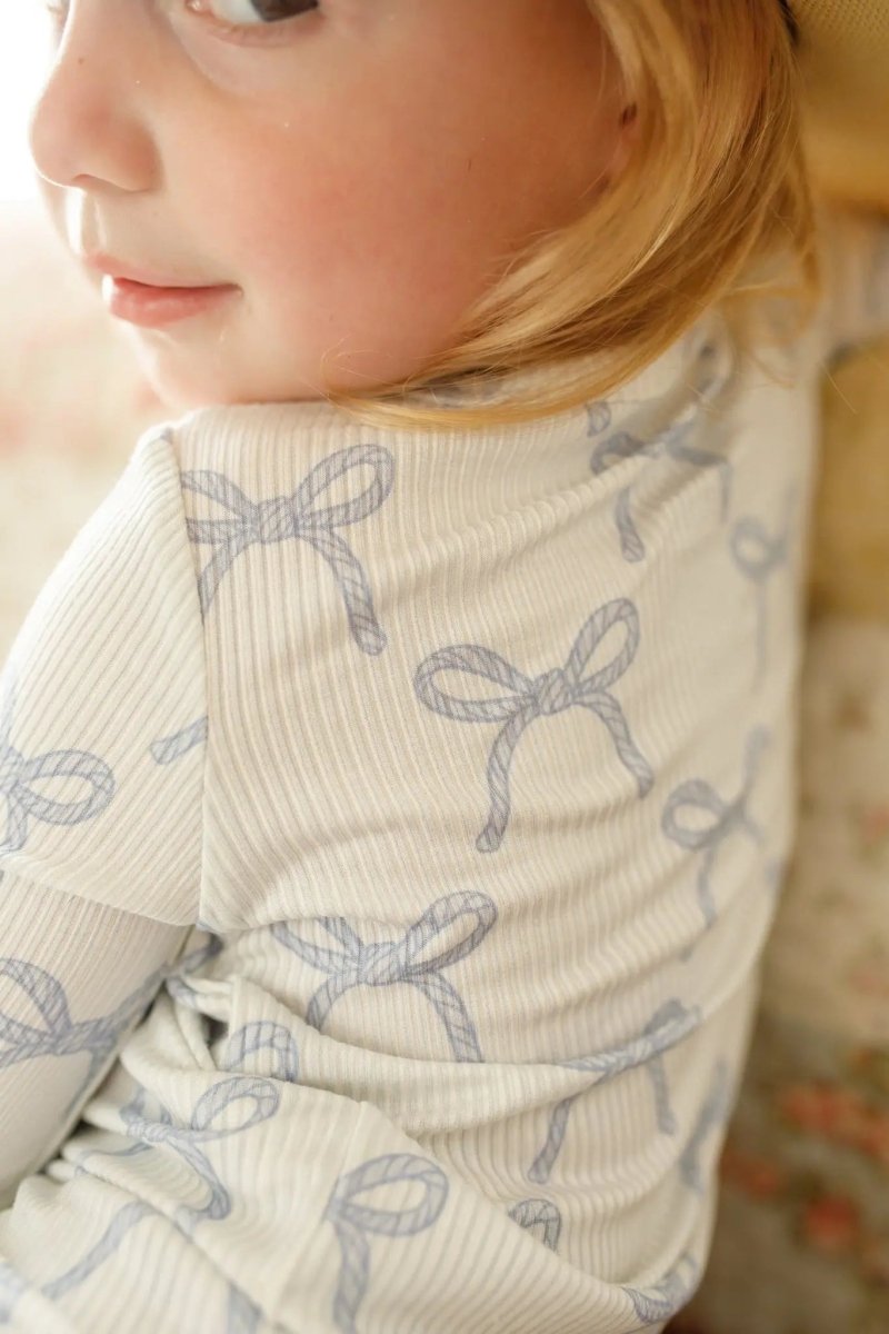 Little Joy Co. Blue Belle 2pc Ribbed Bamboo Pajamas Sleep Set For Kids - Everetts Place Boutique - 