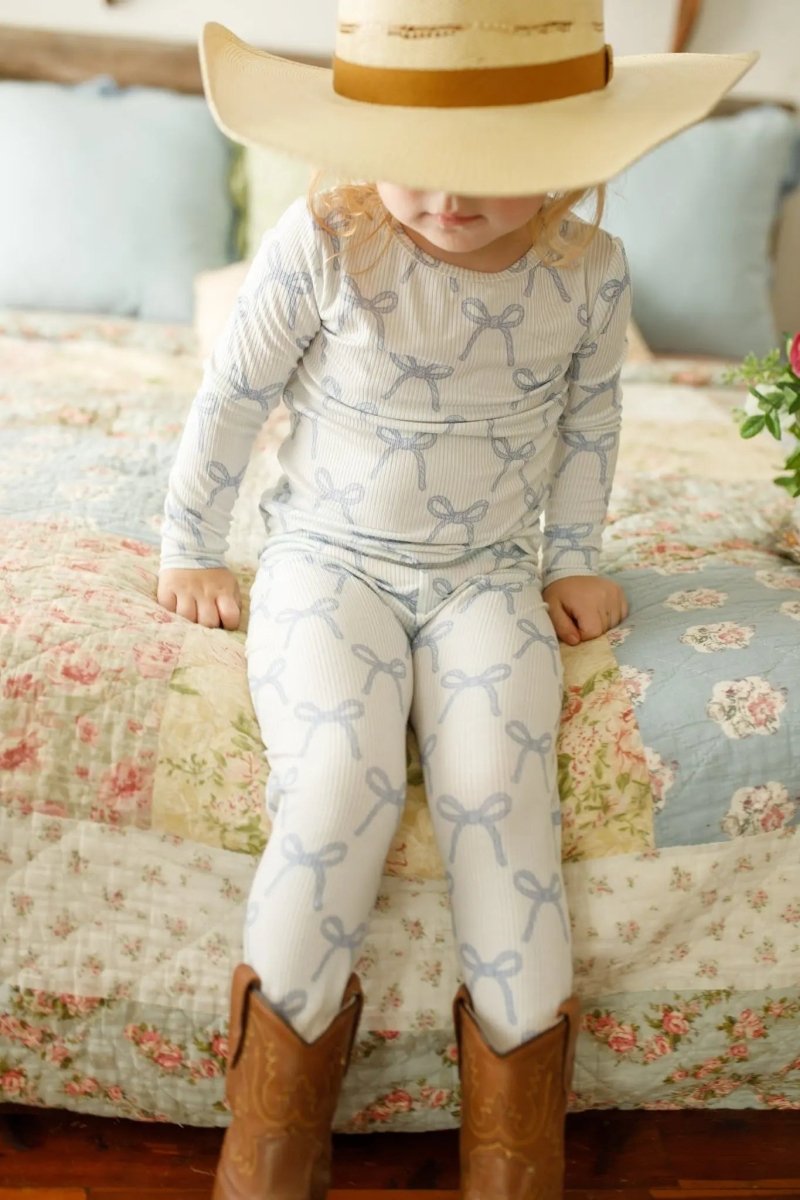 Little Joy Co. Blue Belle 2pc Ribbed Bamboo Pajamas Sleep Set For Kids - Everetts Place Boutique - 
