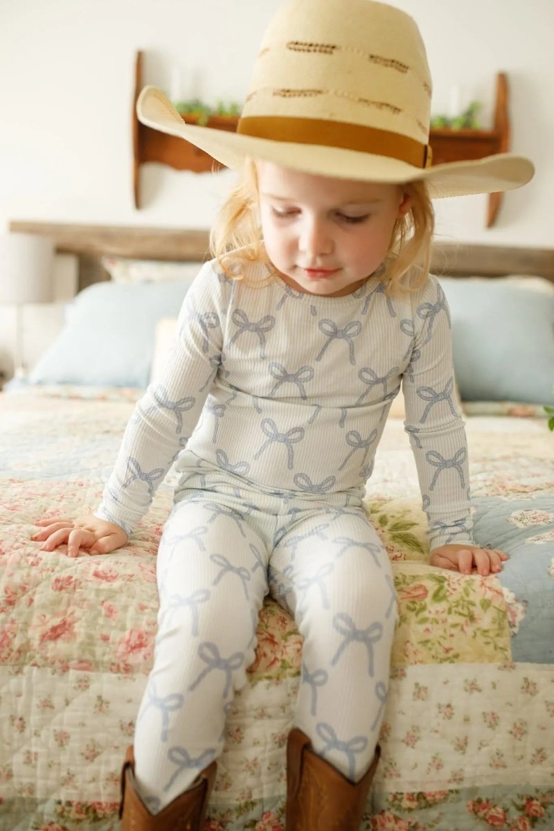 Little Joy Co. Blue Belle 2pc Ribbed Bamboo Pajamas Sleep Set For Kids - Everetts Place Boutique - 