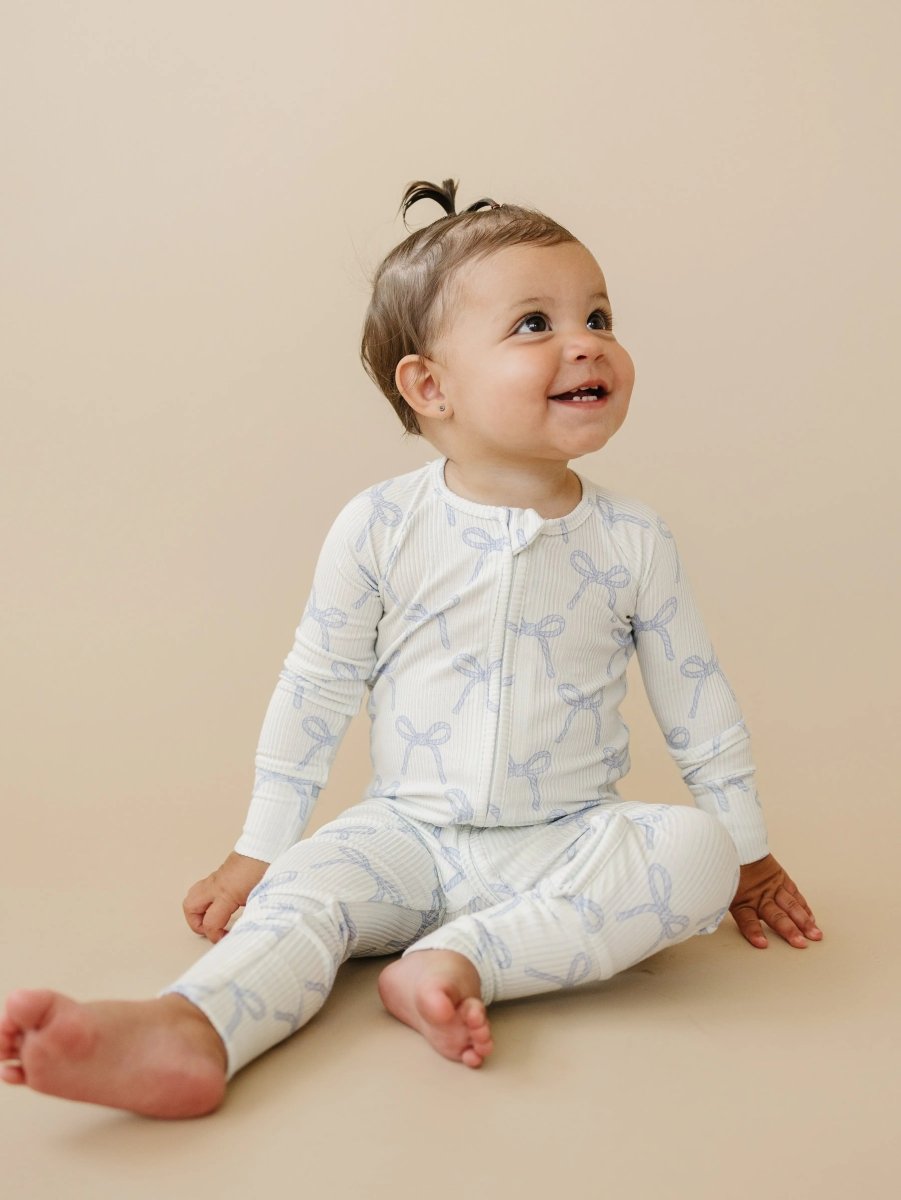 Little Joy Co. Blue Belle Ribbed Bamboo Zippy Romper With Foldover Feet - Everetts Place Boutique - 