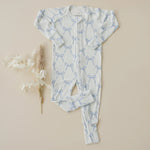 Little Joy Co. Blue Belle Ribbed Bamboo Zippy Romper With Foldover Feet - Everetts Place Boutique - 