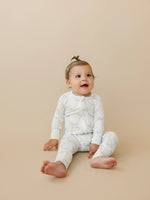 Little Joy Co. Blue Belle Ribbed Bamboo Zippy Romper With Foldover Feet - Everetts Place Boutique - 