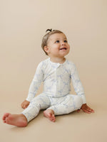 Little Joy Co. Blue Belle Ribbed Bamboo Zippy Romper With Foldover Feet - Everetts Place Boutique - 
