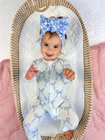 Little Joy Co. Blue Belle Ribbed Bamboo Zippy Romper With Foldover Feet - Everetts Place Boutique - 