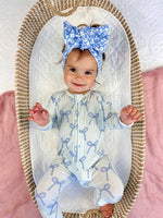 Little Joy Co. Blue Belle Ribbed Bamboo Zippy Romper With Foldover Feet - Everetts Place Boutique - 