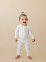 Little Joy Co. Blue Belle Ribbed Bamboo Zippy Romper With Foldover Feet - Everetts Place Boutique - 