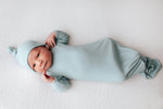 Three Little Tots Blue Bird Ribbed Knotted Newborn Gown - 