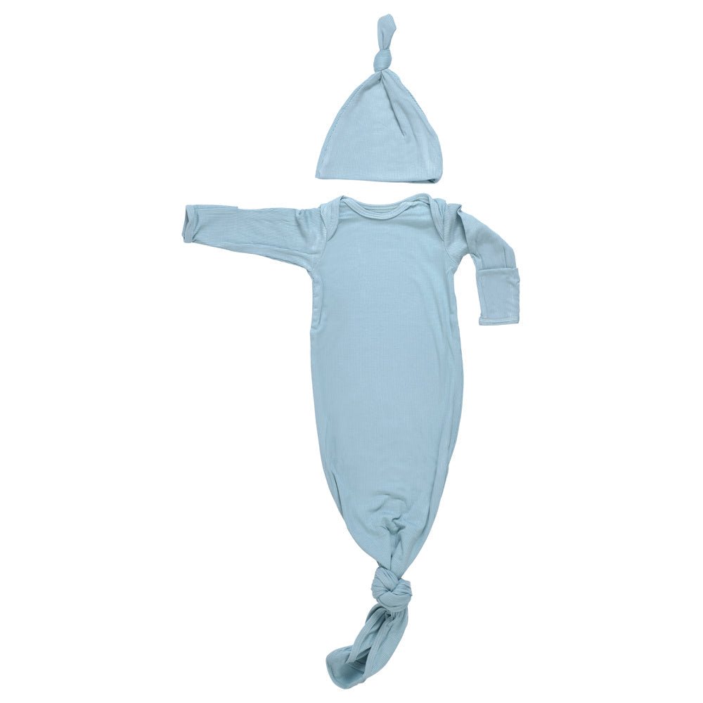 Three Little Tots Blue Bird Ribbed Knotted Newborn Gown - 