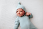 Three Little Tots Blue Bird Ribbed Knotted Newborn Gown - 