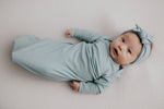 Three Little Tots Blue Bird Ribbed Knotted Newborn Gown - 
