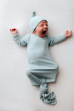 Three Little Tots Blue Bird Ribbed Knotted Newborn Gown - 