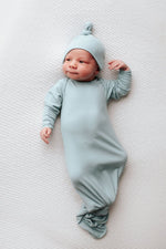 Three Little Tots Blue Bird Ribbed Knotted Newborn Gown - 