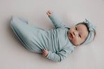 Three Little Tots Blue Bird Ribbed Knotted Newborn Gown - 