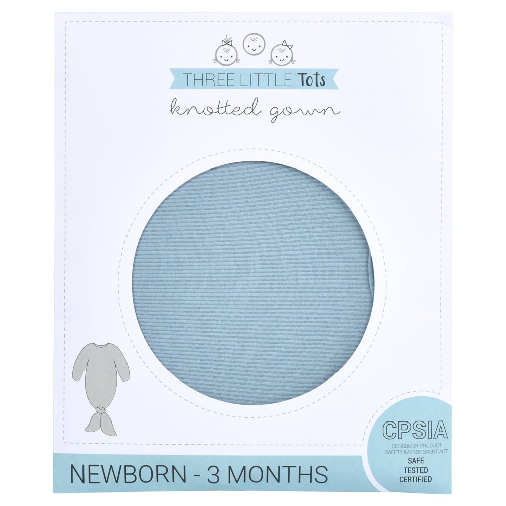 Three Little Tots Blue Bird Ribbed Knotted Newborn Gown - 