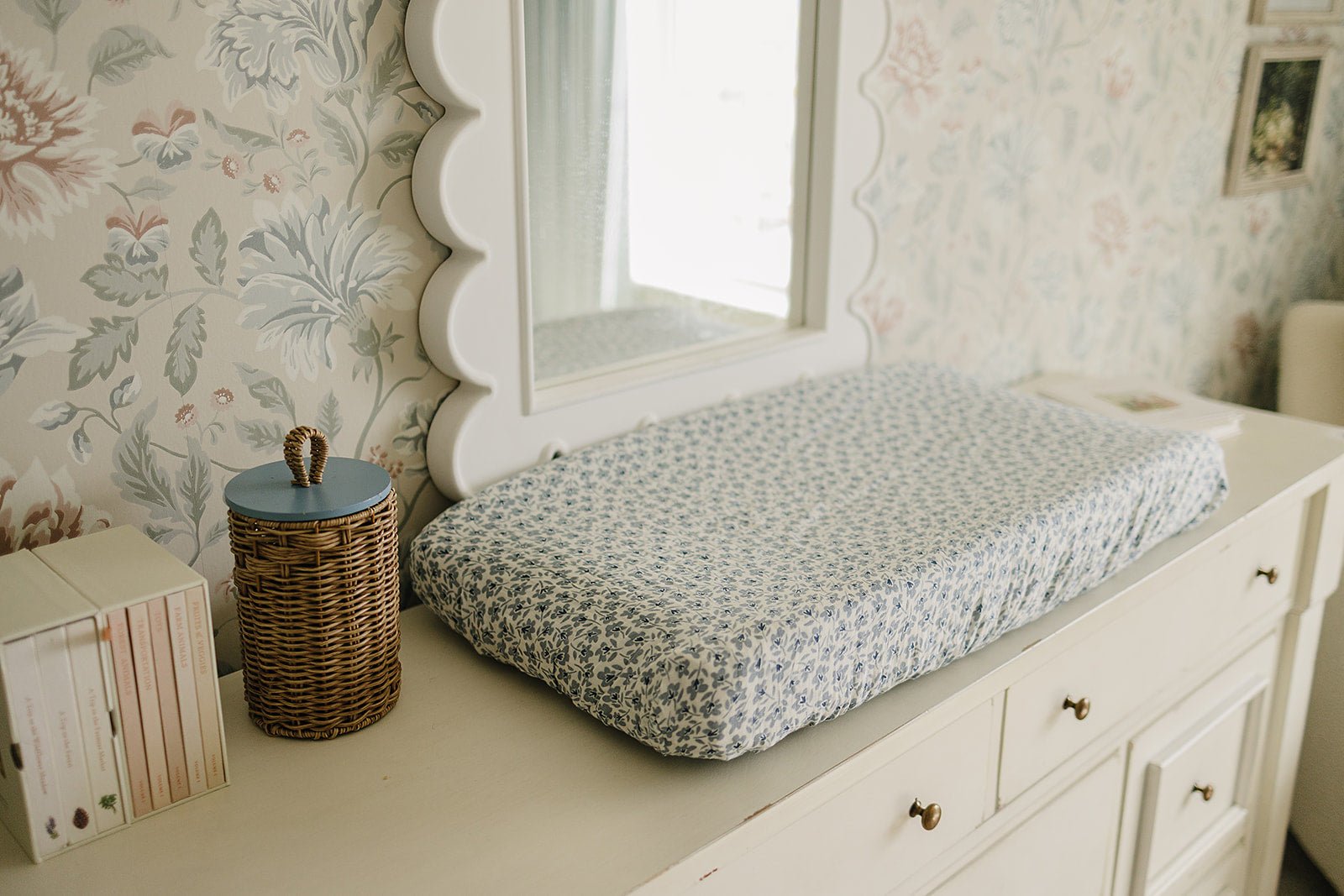 Mebie Baby Blue Blossom Muslin Changing Pad CoverEveretts Place