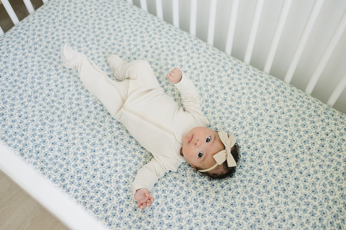 Mebie Baby Blue Blossom Muslin Crib Sheet - 