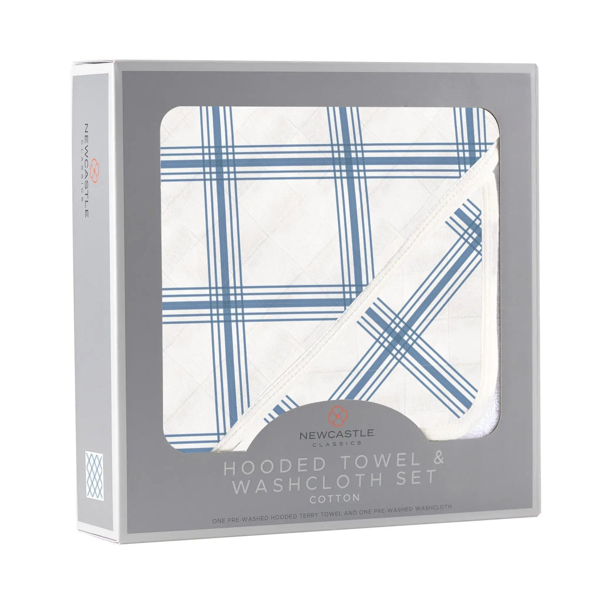 Newcastle Classics Blue Buffalo Check Plaid Hooded Towel and Washcloth Set - 