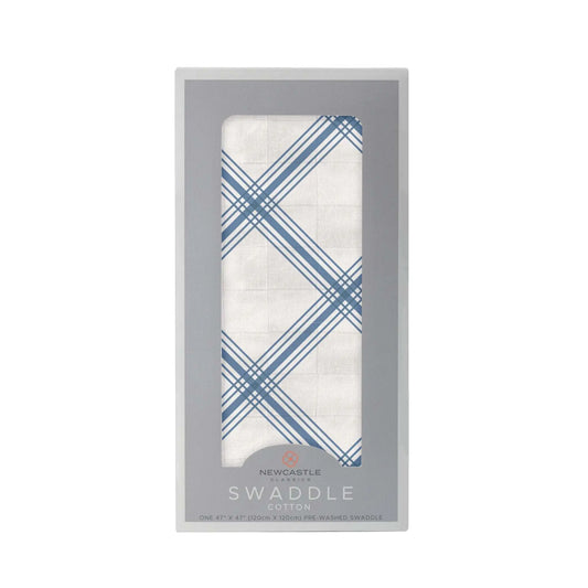 Blue Buffalo Check Plaid Swaddle Soft Breathable 100 Percent Natural Cotton Muslin Newcastle Classics