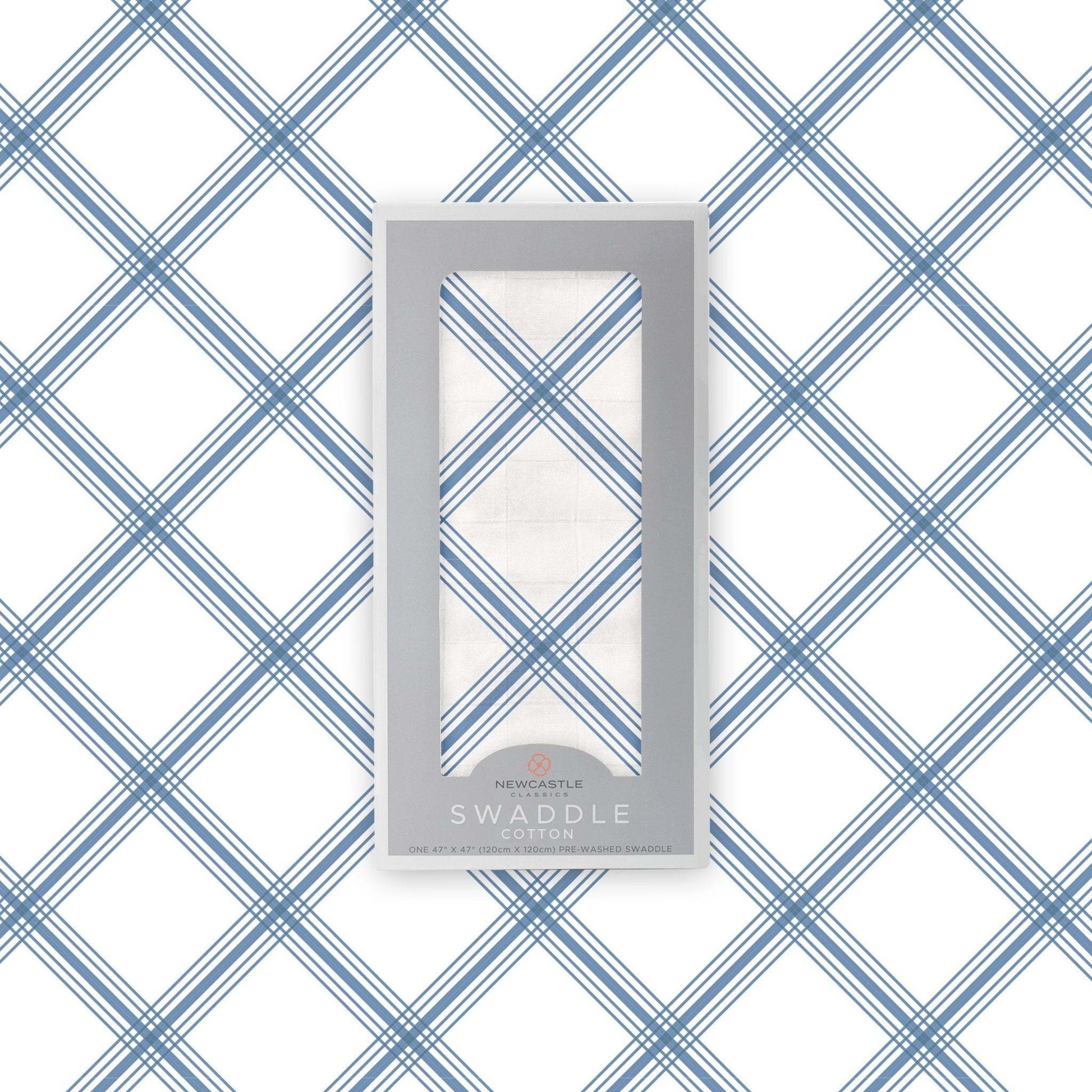 Blue Buffalo Check Plaid Swaddle Soft Breathable 100 Percent Natural Cotton Muslin Newcastle Classics