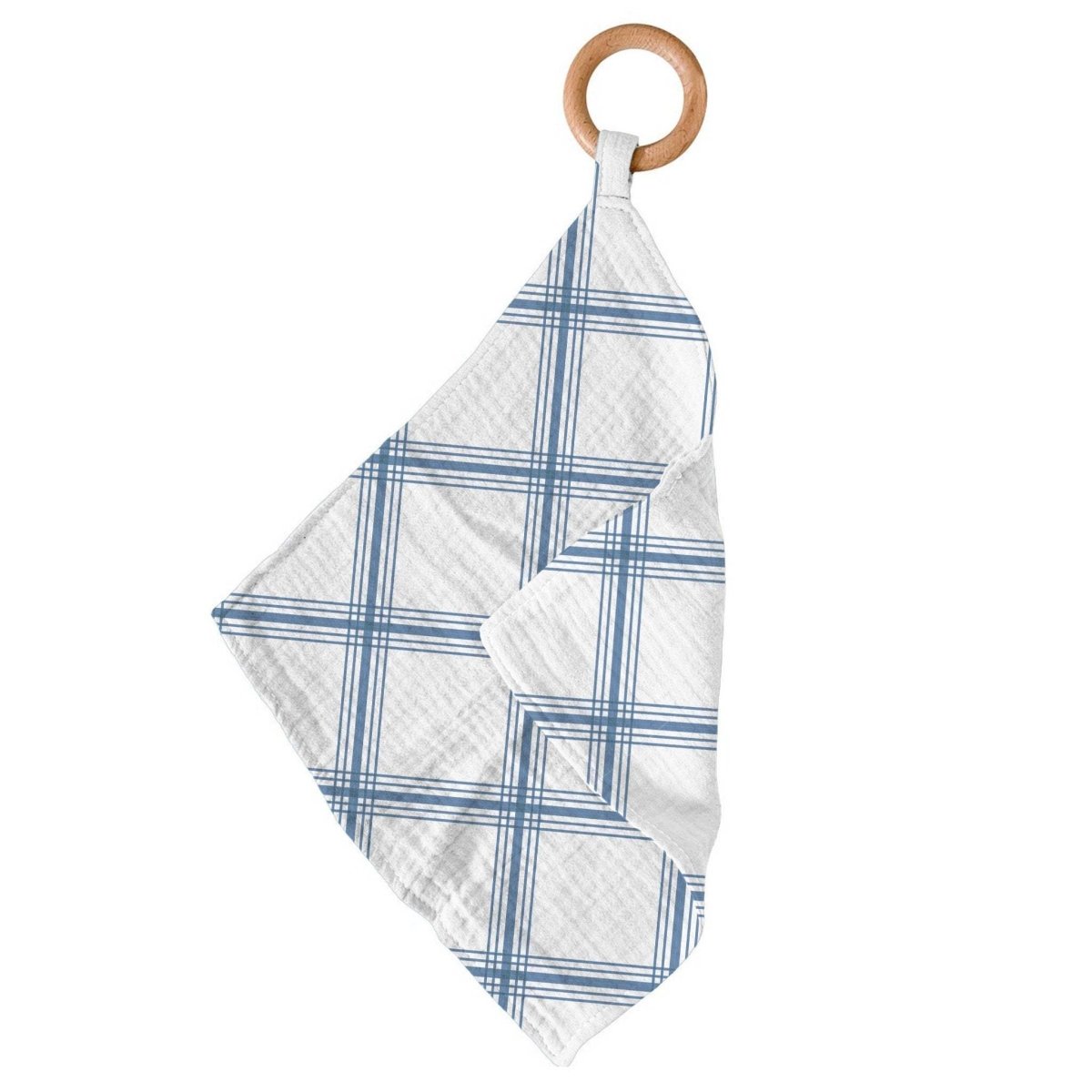 Newcastle Classics Blue Buffalo Check Plaid Teether with Removable Wood Ring for Infants - Everetts Place Boutique -