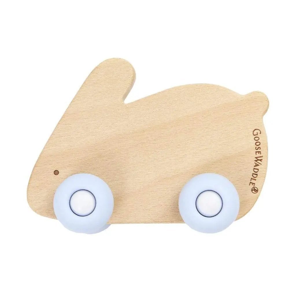 Blue Bunny Silicone and Wood Teether with Wheels for Soothing Babies - Everetts Place