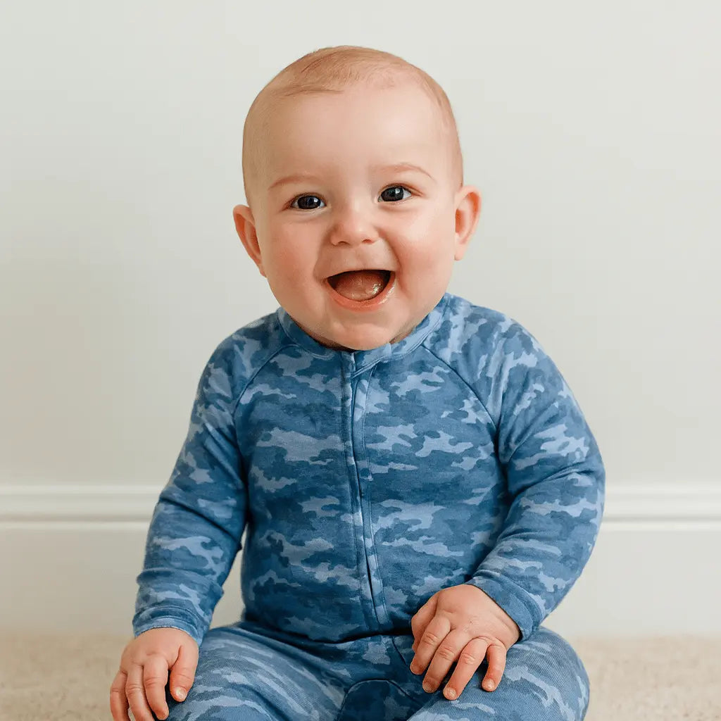 Sweet Bamboo Blue Camouflage Zipper Footie - 