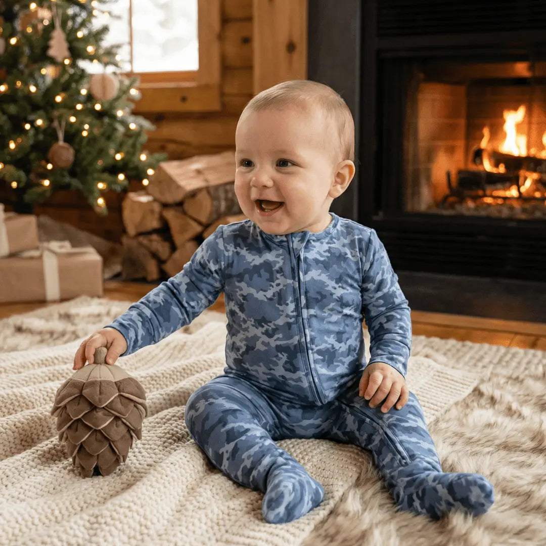Sweet Bamboo Blue Camouflage Zipper Footie - 