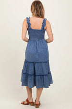 PinkBlush Blue Chambray Smocked Ruffle Tiered Midi Dress - 