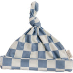 Mebie Baby Blue Checkered Bamboo Newborn Knot Hat - 