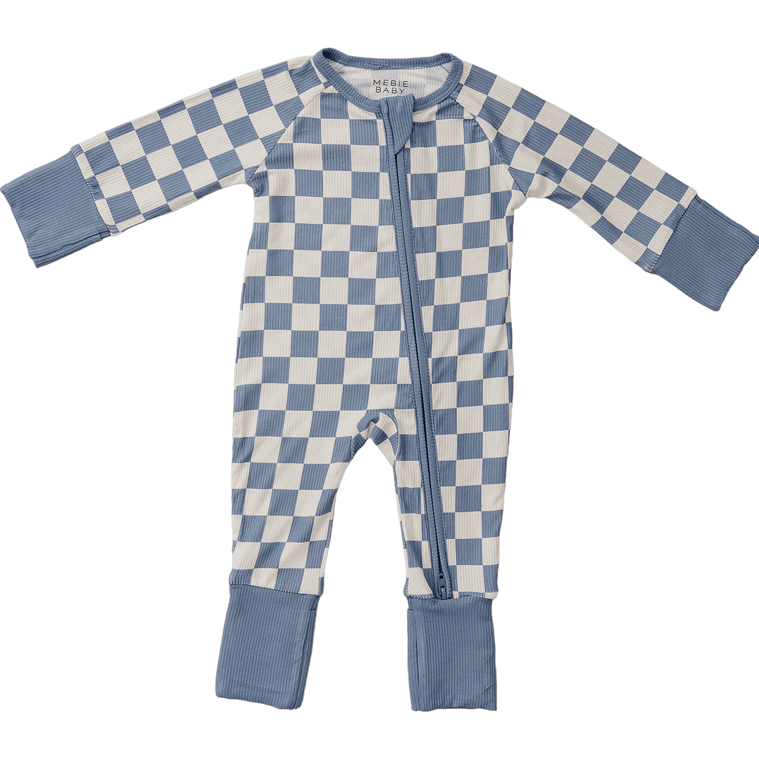 Mebie Baby Blue Checkered Bamboo Zipper Footed Pajamas For Babies With Double Zipper - 
