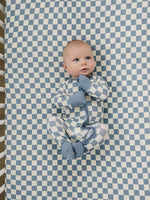 Mebie Baby Blue Checkered Bamboo Zipper Footed Pajamas For Babies With Double Zipper - 