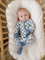 Mebie Baby Blue Checkered Bamboo Zipper Footed Pajamas For Babies With Double Zipper - 